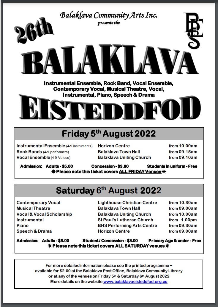 2022 Balaklava Eisteddfod poster